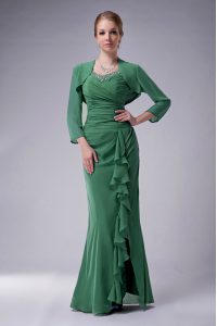 Custom Fit Straps Sleeveless Zipper Prom Dress Green Chiffon