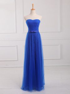 Sleeveless Floor Length Belt Lace Up Court Dresses for Sweet 16 with Royal Blue