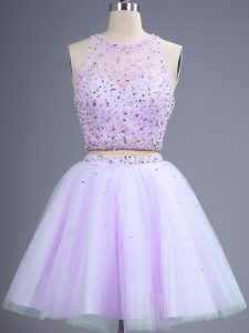 Enchanting Scoop Sleeveless Lace Up Damas Dress Lavender Tulle