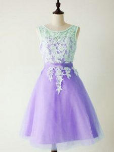 Eye-catching Lavender Lace Up Dama Dress for Quinceanera Lace Sleeveless Knee Length