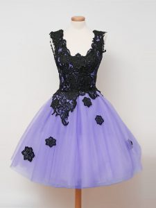 Fashion Straps Sleeveless Quinceanera Court Dresses Knee Length Lace Lavender Tulle