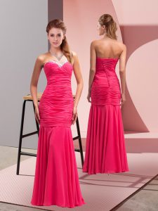 Gorgeous Hot Pink Mermaid Chiffon Sweetheart Sleeveless Sequins Floor Length Lace Up Prom Party Dress