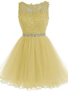 Fitting Light Yellow Zipper Scoop Beading and Lace and Appliques Tulle Sleeveless