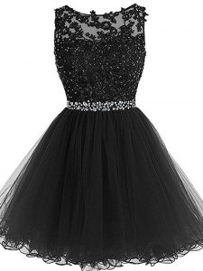 Black Prom and Party and Sweet 16 with Beading and Lace and Appliques Scoop Sleeveless Zipper