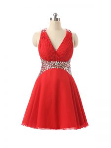 Mini Length A-line Sleeveless Red Prom Gown Criss Cross
