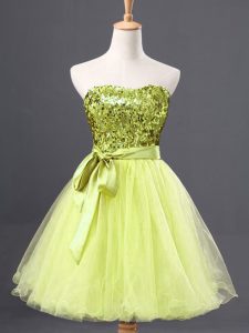 Latest Mini Length A-line Sleeveless Yellow Green Evening Dress Zipper