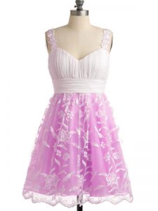 Fantastic Lilac Straps Neckline Lace Vestidos de Damas Sleeveless Lace Up
