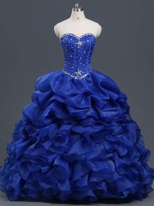 Royal Blue Vestidos de Quinceanera Military Ball and Sweet 16 and Quinceanera with Beading and Ruffles and Pick Ups Sweetheart Sleeveless Lace Up