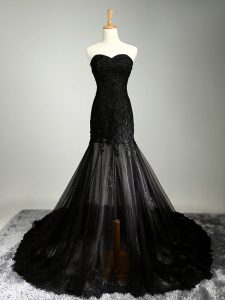 Black Sleeveless Tulle Lace Up Prom Gown for Prom and Military Ball and Sweet 16