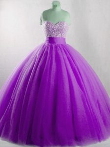 Affordable Floor Length Ball Gowns Sleeveless Eggplant Purple Ball Gown Prom Dress Lace Up