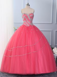 Customized Hot Pink Sleeveless Floor Length Beading Lace Up 15 Quinceanera Dress