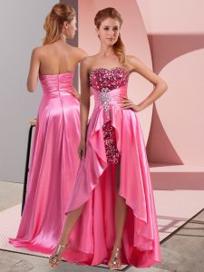 Sweetheart Sleeveless Zipper Dress for Prom Rose Pink Elastic Woven Satin