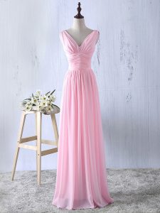 Baby Pink Zipper Quinceanera Dama Dress Ruching Sleeveless Floor Length