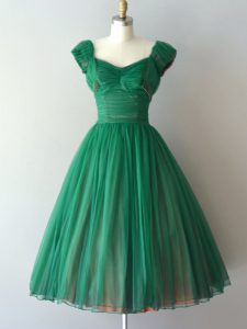Exquisite Knee Length Green Quinceanera Dama Dress V-neck Cap Sleeves Lace Up