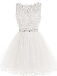 Enchanting White Lace Up Prom Evening Gown Beading and Lace and Appliques Sleeveless Mini Length