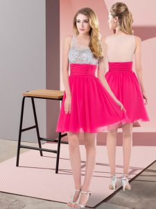 Mini Length Empire Sleeveless Hot Pink Evening Dress Side Zipper
