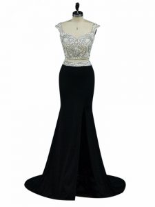 Designer Black Two Pieces Straps Cap Sleeves Chiffon Zipper Beading