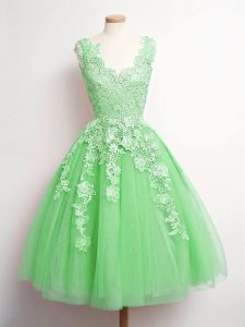 Knee Length Lace Up Court Dresses for Sweet 16 Green for Prom and Party and Wedding Party with Lace