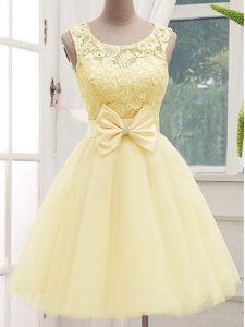 Hot Selling Sleeveless Lace Up Knee Length Lace and Bowknot Quinceanera Court of Honor Dress