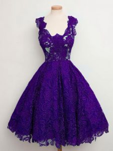 Lace Dama Dress Purple Lace Up Sleeveless Knee Length