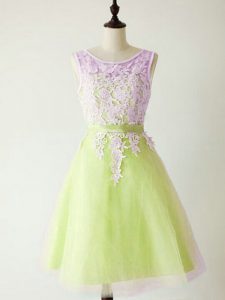 Sleeveless Lace Up Knee Length Lace Dama Dress for Quinceanera