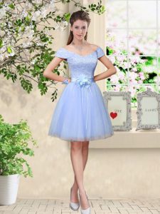 Spectacular V-neck Cap Sleeves Tulle Court Dresses for Sweet 16 Lace and Belt Lace Up