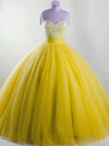 Vintage Tulle Sleeveless Floor Length 15 Quinceanera Dress and Beading