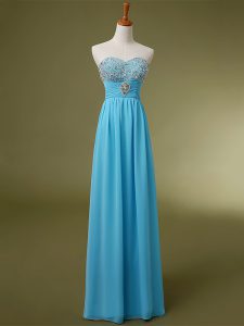 Great Baby Blue Lace Up Sweetheart Beading and Ruching Prom Evening Gown Chiffon Sleeveless
