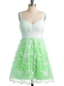 Knee Length Apple Green Quinceanera Dama Dress Lace Sleeveless Lace