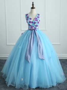 Colorful Floor Length Ball Gowns Sleeveless Light Blue Sweet 16 Dress Lace Up