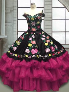 High Class Multi-color Lace Up Off The Shoulder Embroidery and Ruffled Layers Quinceanera Dresses Organza and Taffeta Sleeveless