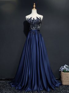 Sexy Navy Blue Homecoming Dress Scoop Sleeveless Brush Train Zipper