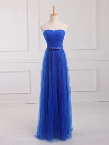 Fantastic Royal Blue Sleeveless Floor Length Belt Lace Up Vestidos de Damas