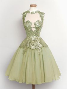 Ideal Knee Length Lace Up Quinceanera Court Dresses Olive Green for Prom and Party and Wedding Party with Lace