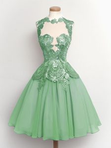 Free and Easy Apple Green Sleeveless Lace Knee Length Quinceanera Court of Honor Dress