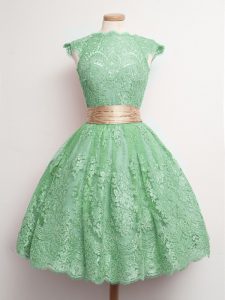 Top Selling Ball Gowns Quinceanera Court Dresses Green High-neck Lace Cap Sleeves Knee Length Lace Up