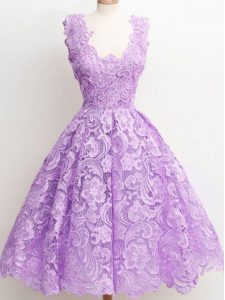 Beautiful Lavender Straps Neckline Lace Vestidos de Damas Sleeveless Zipper