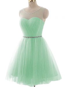 Fantastic Apple Green Lace Up Homecoming Dress Beading and Ruching Sleeveless Mini Length