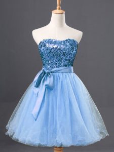 Low Price Mini Length Zipper Light Blue for Prom and Party with Sequins