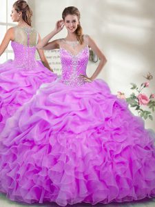 Lilac Sleeveless Beading and Ruffles Floor Length Sweet 16 Quinceanera Dress