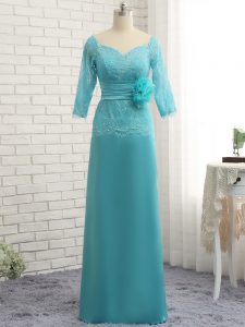 Glittering Chiffon 3 4 Length Sleeve Prom Gown and Lace and Appliques