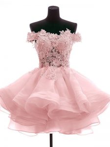 Off The Shoulder Sleeveless Zipper Prom Evening Gown Pink Taffeta