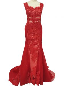 New Arrival Zipper Homecoming Dress Red for Prom and Military Ball and Beach with Lace Brush Train