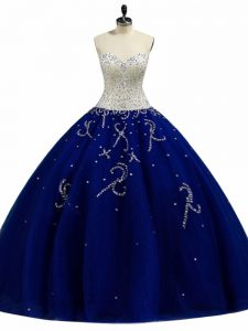 Royal Blue Sleeveless Tulle Lace Up Quinceanera Gowns for Military Ball and Sweet 16 and Quinceanera