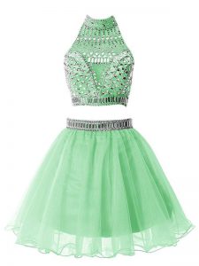 Mini Length Two Pieces Sleeveless Apple Green Quinceanera Dama Dress Zipper