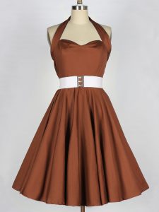 Shining Halter Top Sleeveless Zipper Quinceanera Court Dresses Brown Taffeta