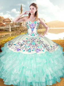 Colorful Apple Green Lace Up Quinceanera Gowns Embroidery and Ruffled Layers Sleeveless Floor Length