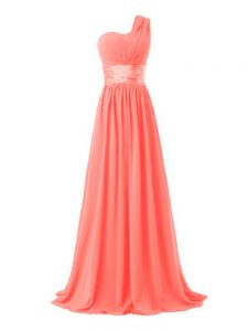 Chiffon Sleeveless Floor Length Quinceanera Court of Honor Dress and Ruching