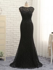 Fashionable Black Column/Sheath Scoop Sleeveless Lace Zipper Lace and Appliques Prom Dress
