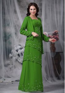 Beading Prom Dresses Green Zipper Sleeveless Floor Length